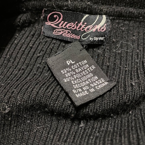 Y2K Say What Cowl Neck Black Ribbed Short Sleeve Sweater Studded Size P L - Picture 12 of 12